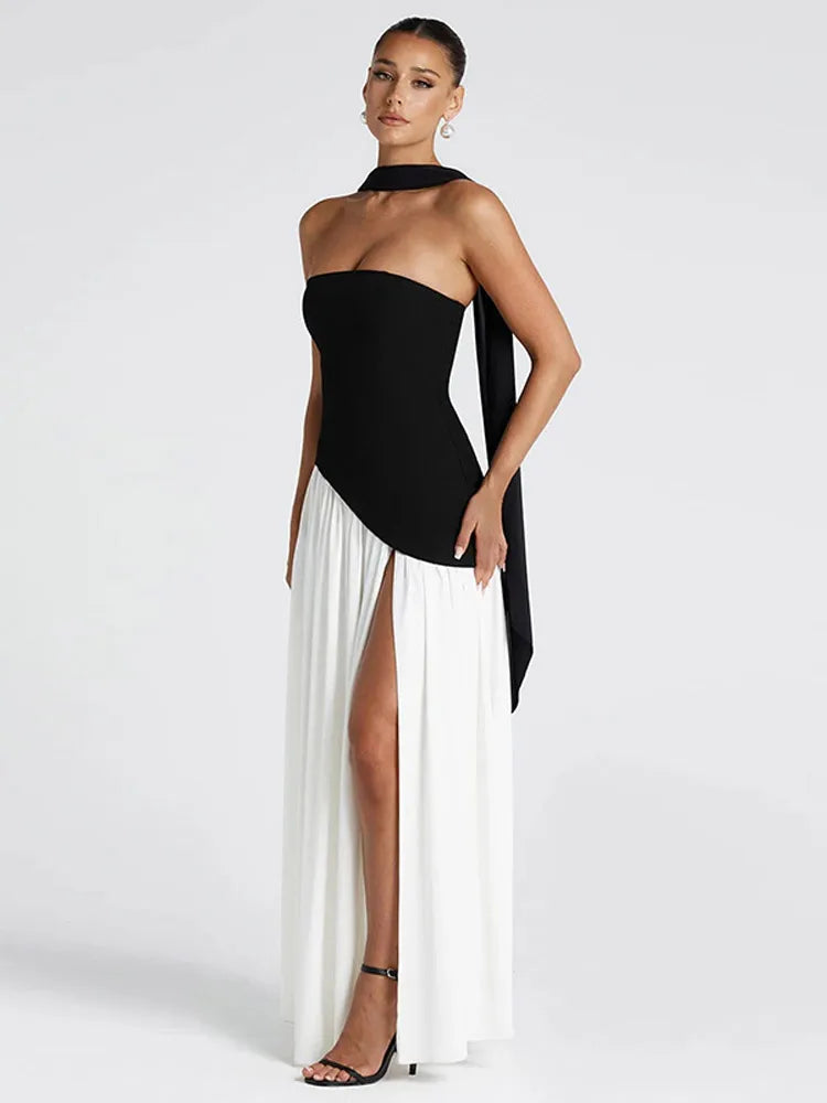 Elegant Yellow Gauze Off Shoulder Scarf Neack Long Dress Women Fashion Sleeveless A-line Vestido 2025 Summer Vocation Party Robe