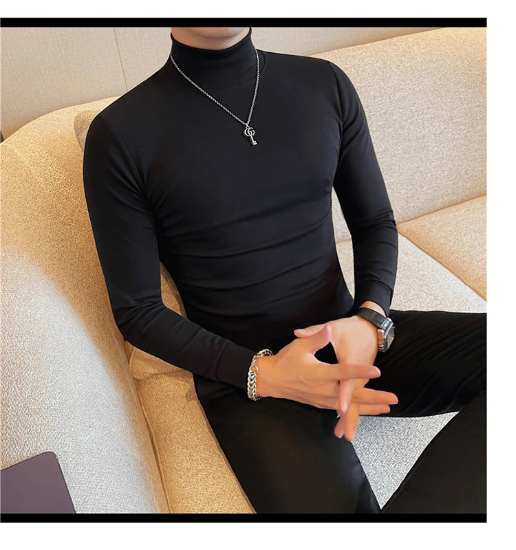Men's T Shirts Autumn Winter New Turtleneck Long Sleeve T-Shirts For Men Clothing 2025 Slim Fit Casual Basic Tee Shirt Homme 4XL