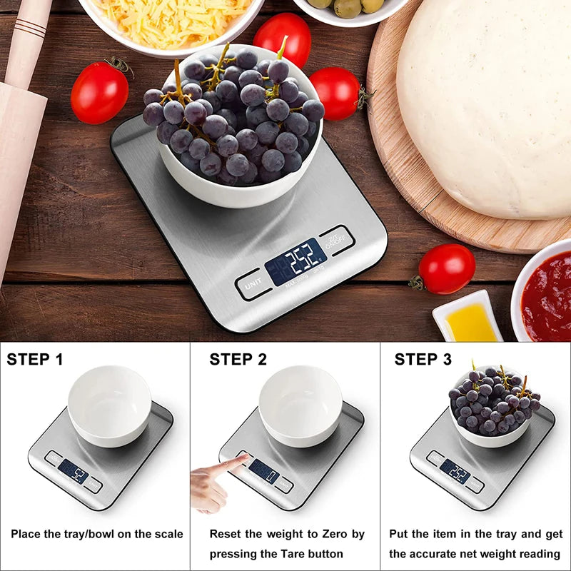 Electronic Digital Scales 5kg 10kg 1g  Weights Scale Stainless Steel  Food Balance Measure Tools LED Display Kitchen Scale