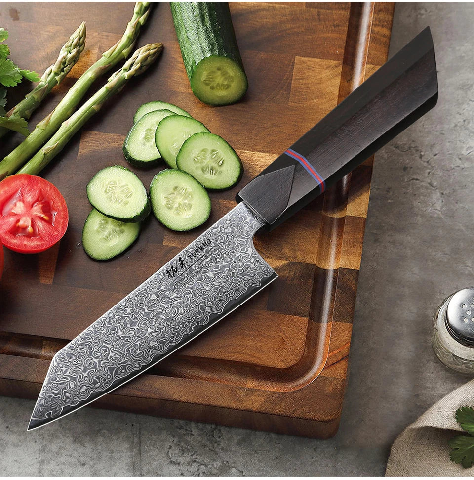 TURWHO 5" Utility Knife AUS-10 Damascus Steel Fruit Vegetable Knife Sharp Pro Chef Kitchen Supplies for Carving Dovetail Handle