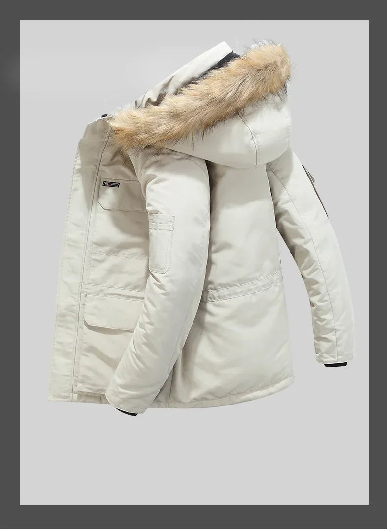 New Men Parkas Coat Windbreaker Big Pockets Wholesale Winter Parkas Men Thicken Coat Fur Hooded Jacket Overcoat Keep Warm Male