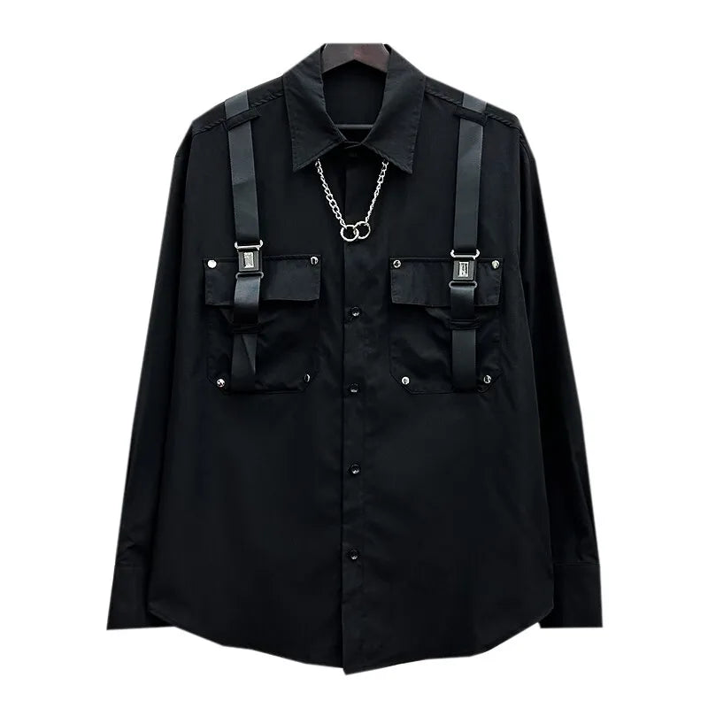 New Niche Design Fashion Brand Shirts Man Straps High-end Loose Fitting Long Blouse BF Women Shirts