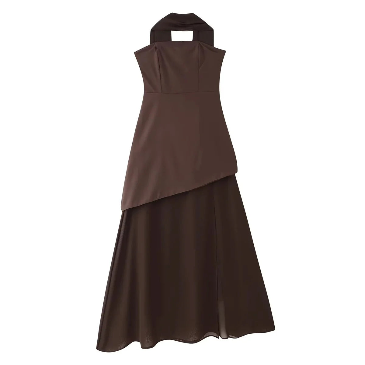 Fashion Strapless Dress With Ribbon Female Elegant Sleeveless Patchwork Mesh Beach Vacation Long Dress 2025 Summer New Dress