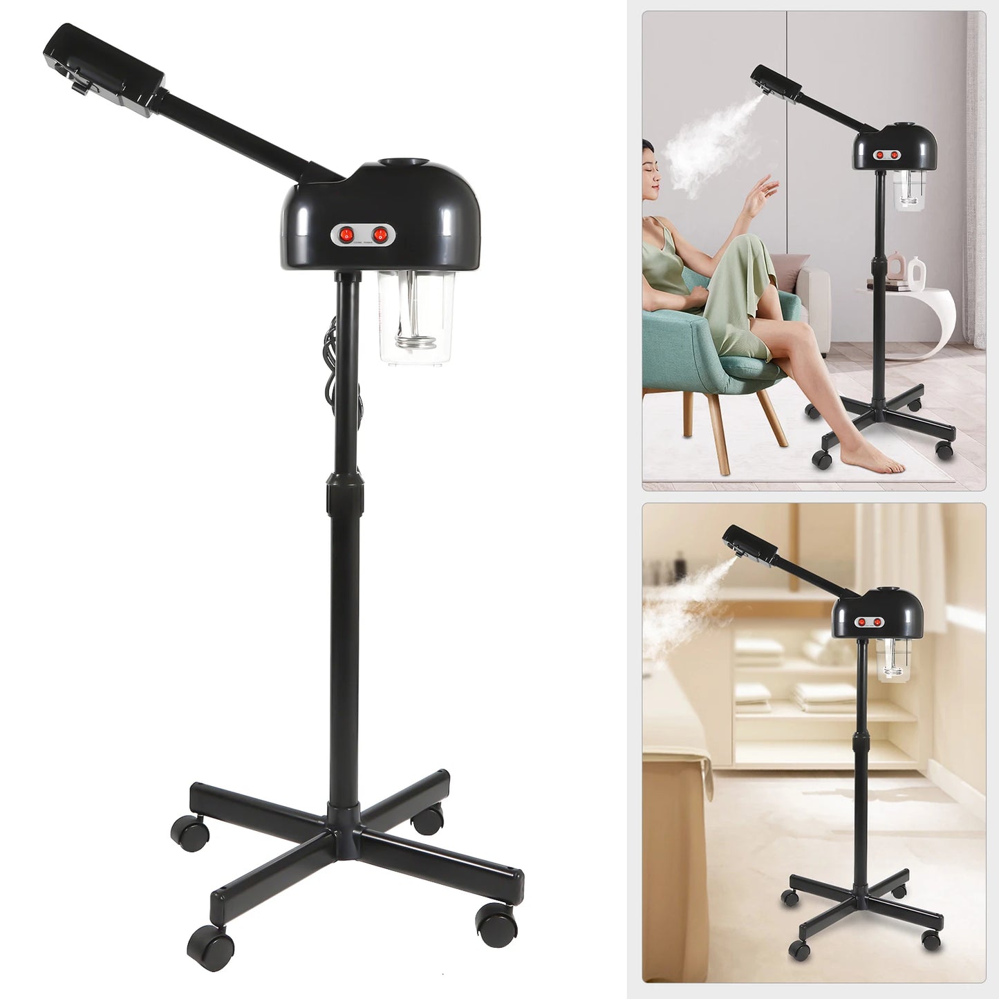 750ml Ozone Facial Steamer Height Adjustable Sprayer 360° Rotatable Movable Skin Care Equipment for Salon Beauty Spa White/Black