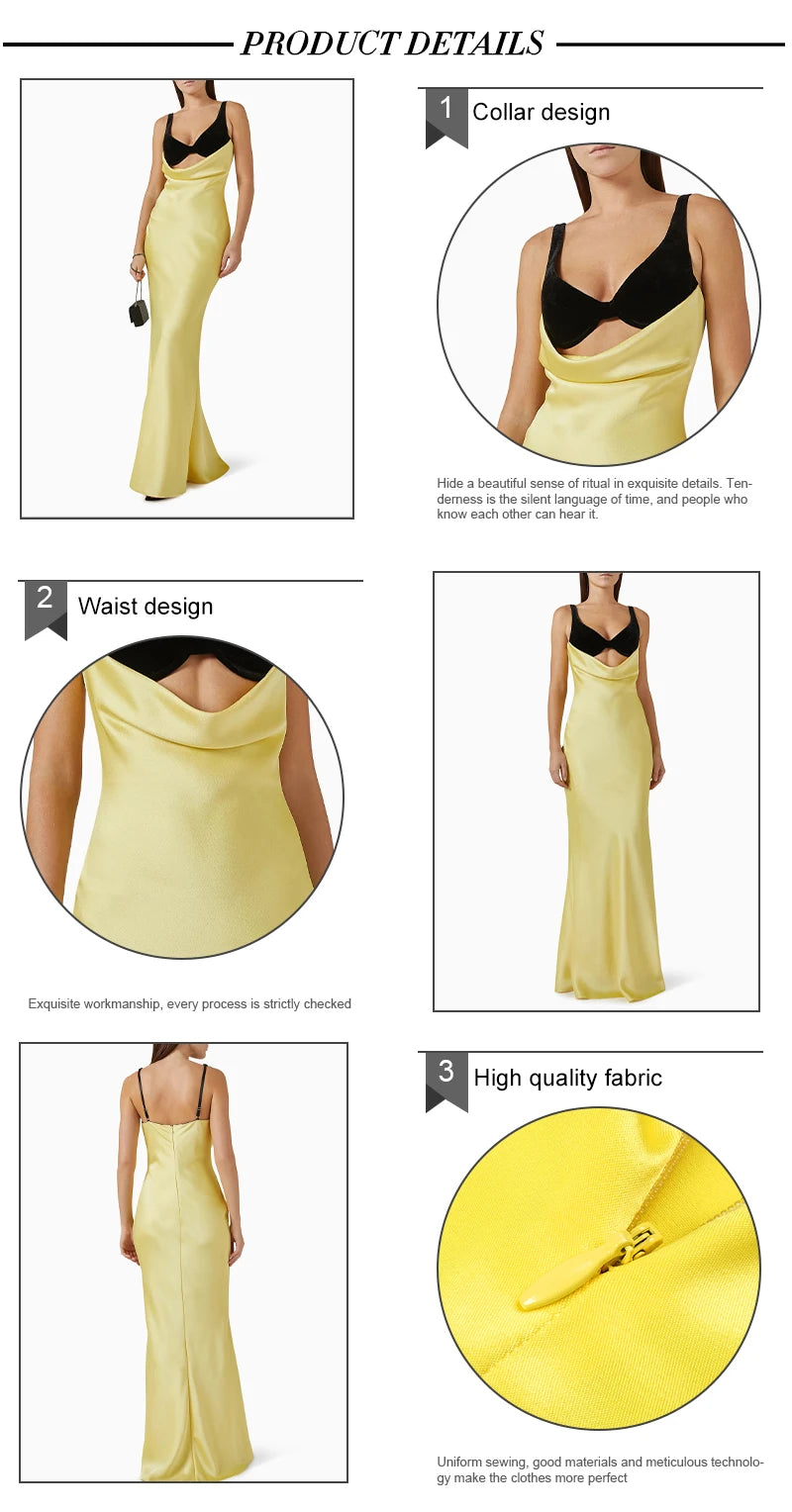VC Women Cut-out Long Dress Temperament Contrast Color Combo V Neck Suspender Backless Slit Slim Mermaid Party Evening Gowns