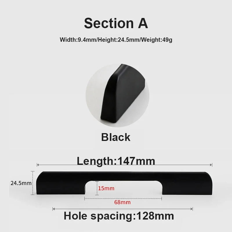 JUIDINTO 1pc Aluminium Cabinet Handle Pulls Black Handle 96-320mm Kitchen Drawer Handle for Furniture Wardrobe Closet