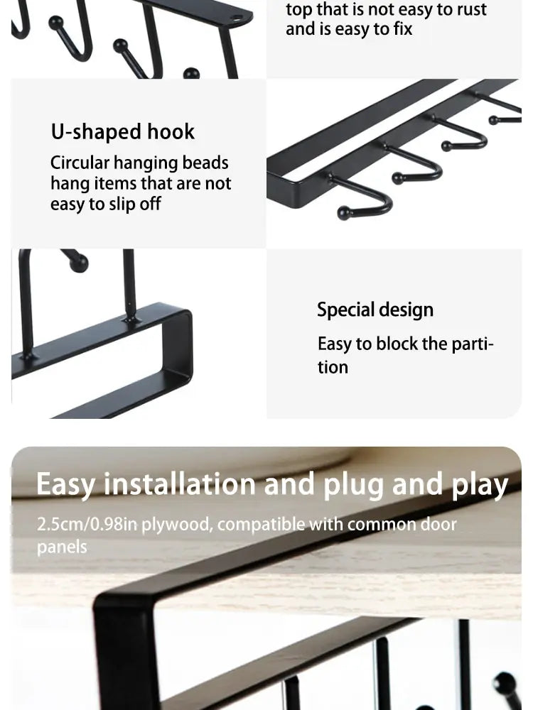1pc 6 Hook Coffee Cup Mug Holder Black White Hooks Shelf Multifunction Kitchen Cabinet Sundries Organizer Storage Hanger