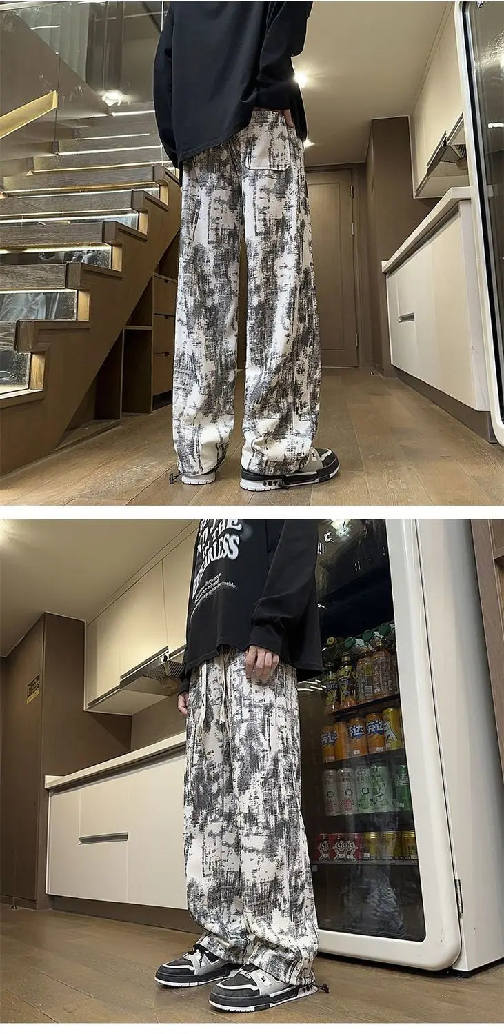2025 New Chinese-style Spring and Summer American High Street Casual Men Tie-Dye Loose Straight Pants