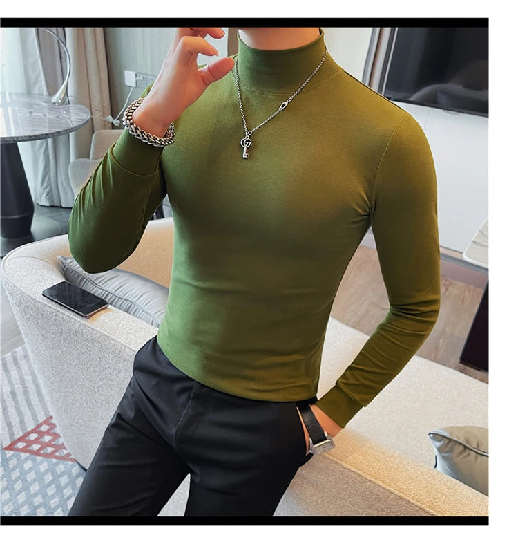 Men's T Shirts Autumn Winter New Turtleneck Long Sleeve T-Shirts For Men Clothing 2025 Slim Fit Casual Basic Tee Shirt Homme 4XL