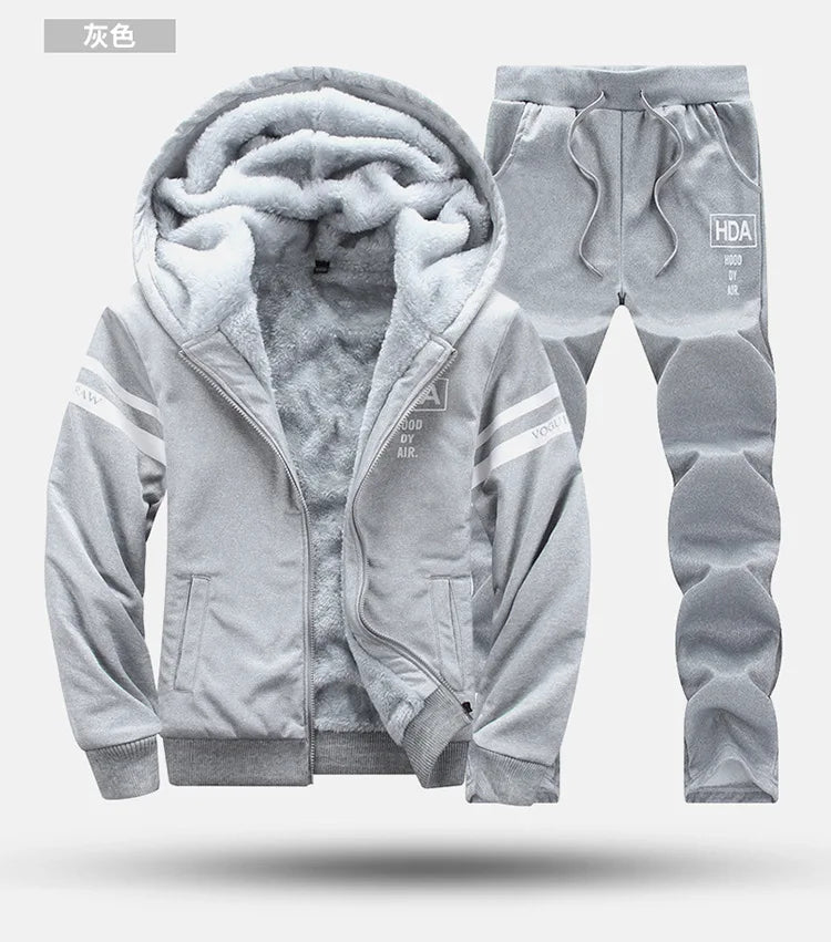 2025 Men's Thicken Warm Tracksuit Set Cardigan Fleece Hood Jacket+Pants Sweatshirts Male 2 Piece Sets Hoodies Suit Coat Big Size