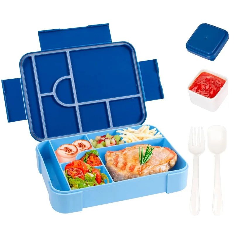 Divided Bento Box Large Capacity Microwave Lunch Box with Fork Spoon Leakproof Food Container For Back To School Camping Kitchen