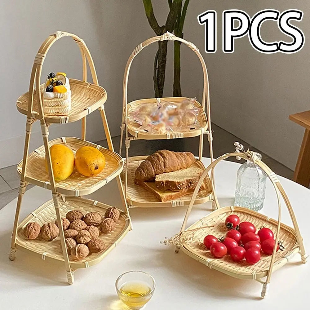 Bamboo Fruit Basket Standing Trays Serving Trays Woven Fruit Basket Bread Basket for Kitchen Dining Room Restaurant Picnics Desk