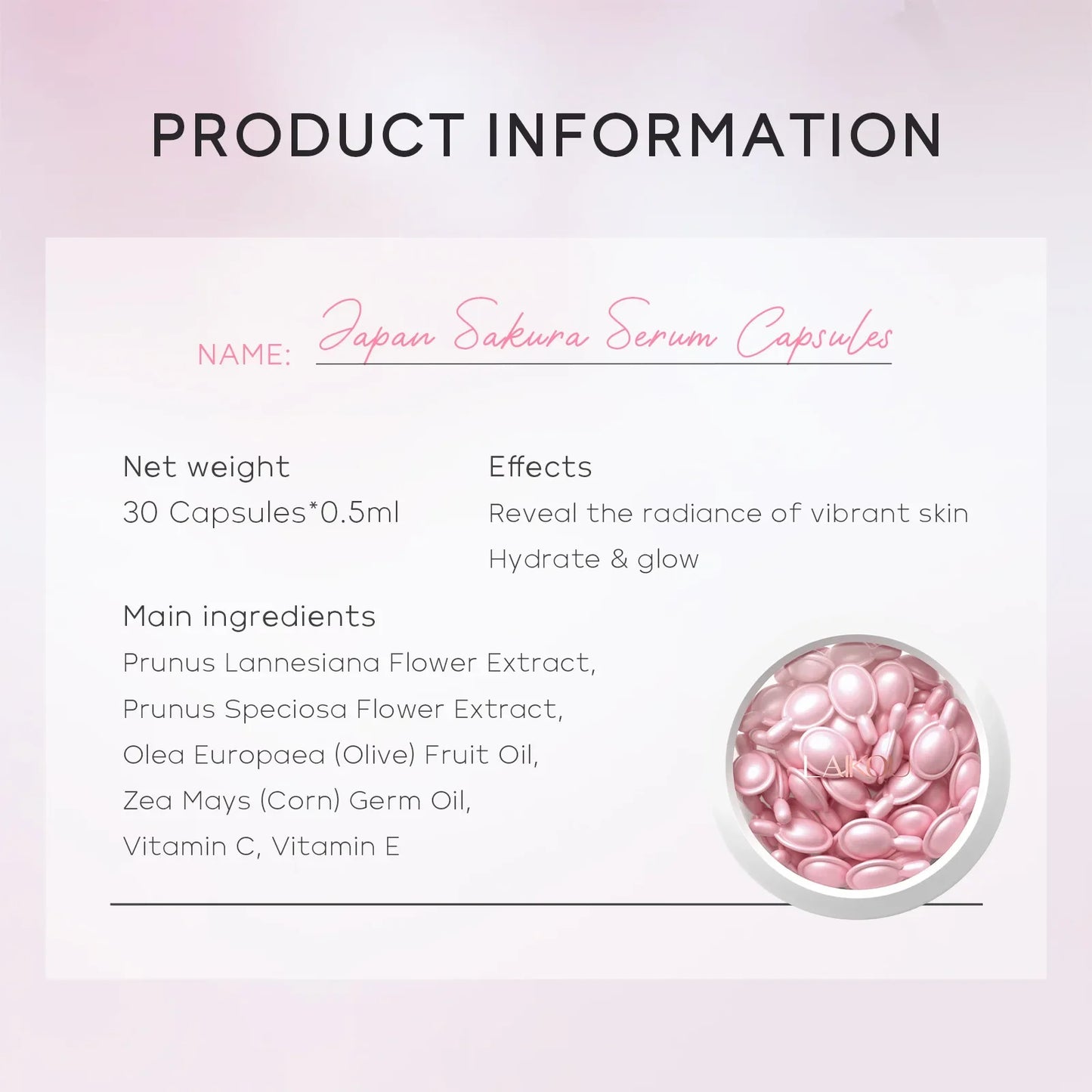 LAIKOU Sakura Facial Serum Moisturizing Brightening Face Serum Anti-Wrinkle Firming Brighten Skin Care Cosmetics 30pcs*0.5ml