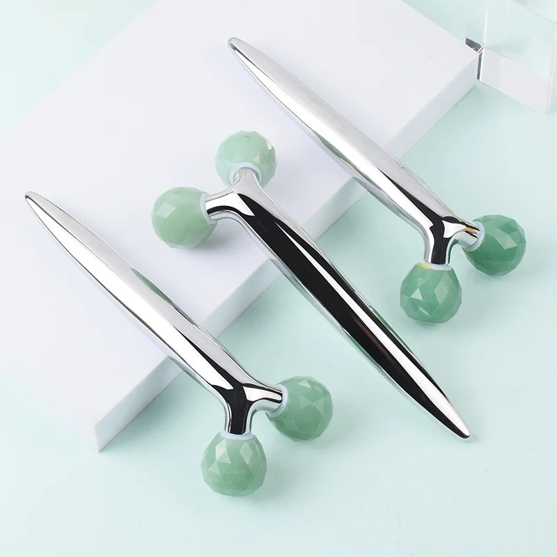 Green Aventurine 3D Roller Massager Y Shape 360 Rotate Thin Face Body Shaping Relaxation Wrinkle Remover Facial Massager Tool