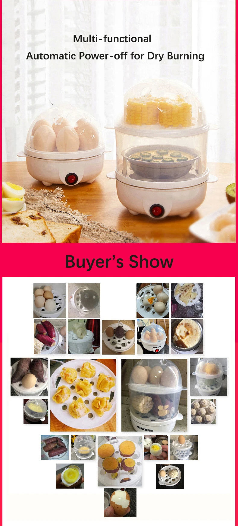 Multi Function Egg Steamer Electric Egg Cooker Corn Milk Steamed Kitchen Cooking Machine Rapid Double Layer Egg Boiler Steamer