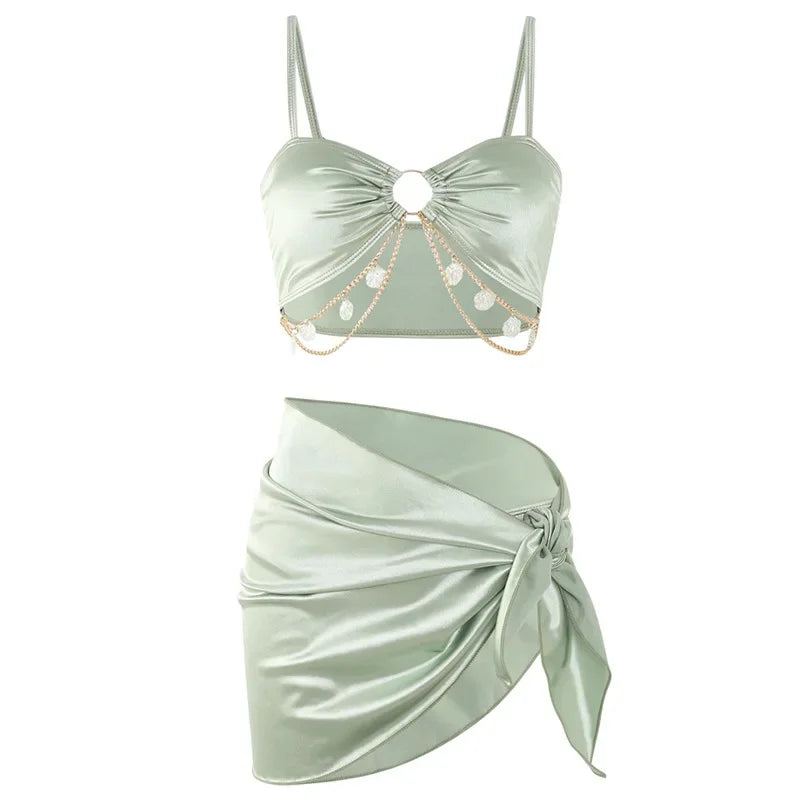 2024 New Women's Bikini Set Parts Separate Sexy Hot Girl Diamond Chain High-End Feel Beach Vacation Spa