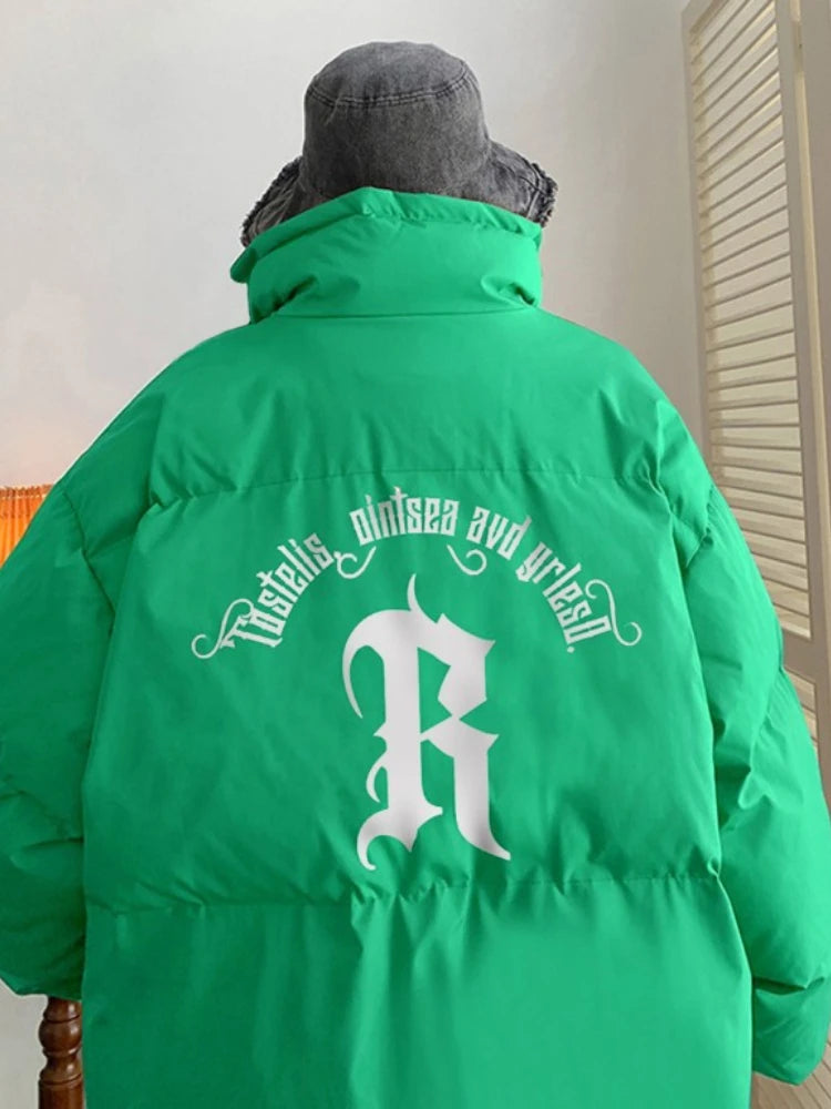 Gmiixder Men's Winter Punk Letter Parkas Hip Hop Oversize Thickened Down Jacket Oversize Padded Jacket Cool Bread Zipper Up Coat