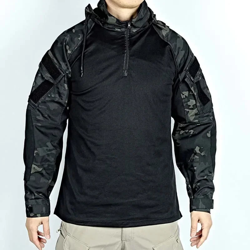 Combat Shirts Hoodies Tops Men Airsoft Tactical Shirt 1/4 Zip Long Sleeve Paintball Camping Hunting Work Clothing Wear Resistant