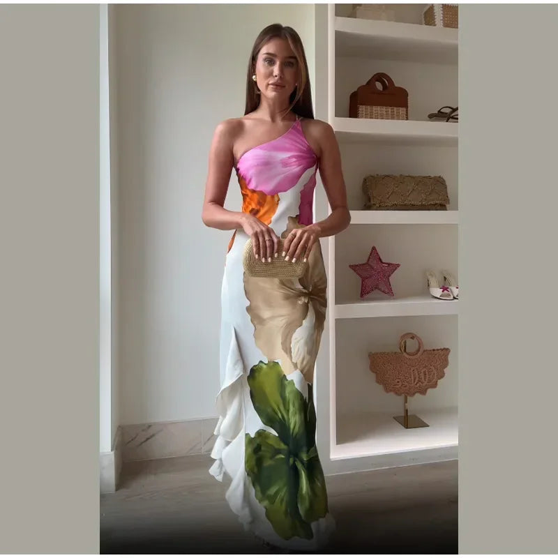 Women Elegant Floral Long Dress Ladies Sleeveless Party Maxi Robes Vestidos 2025 Summer Beach Vacation Bodycon Streetwear New