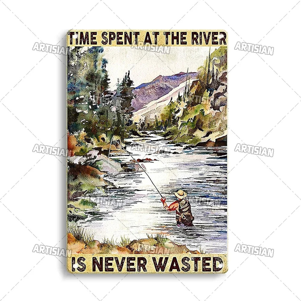 Artisian Fishing Metal Poster Sport Tin Sign Lure Bait Decorative Plaque Wall Decor Garage Bar Pub Club Hotel Cafe Kitchen Home