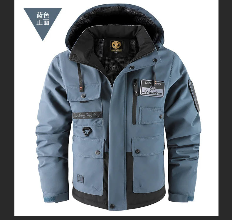 New men's thick padded jacket outdoor warm padded jacket winter men's large size hooded jacket waterproof