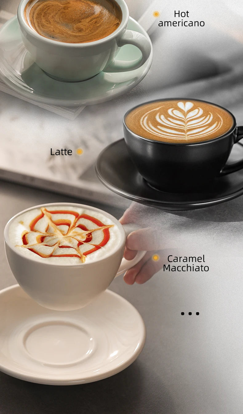 MHW-3BOMBER 280ML Esspresso Cup Saucer & Spoon Ceramic Tea Mugs Set Home Kitchen Accessories Chritmas Gifts for Coffee Lovers