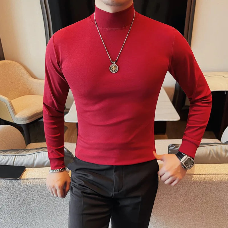 Men's T Shirts Autumn Winter New Turtleneck Long Sleeve T-Shirts For Men Clothing 2025 Slim Fit Casual Basic Tee Shirt Homme 4XL