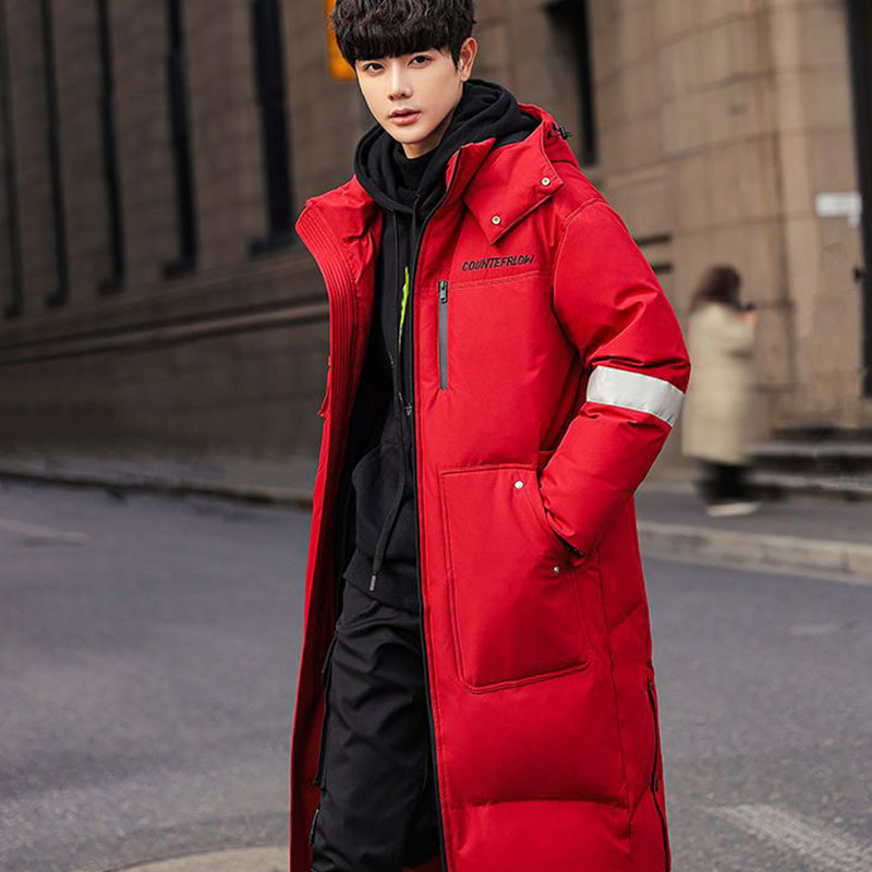 Gmiixder 2023 New Over Knee Down Coat Men's Mid Length Couple Thickened Multi Pocket Parkas Youth Work Wear Winter Long Jacket