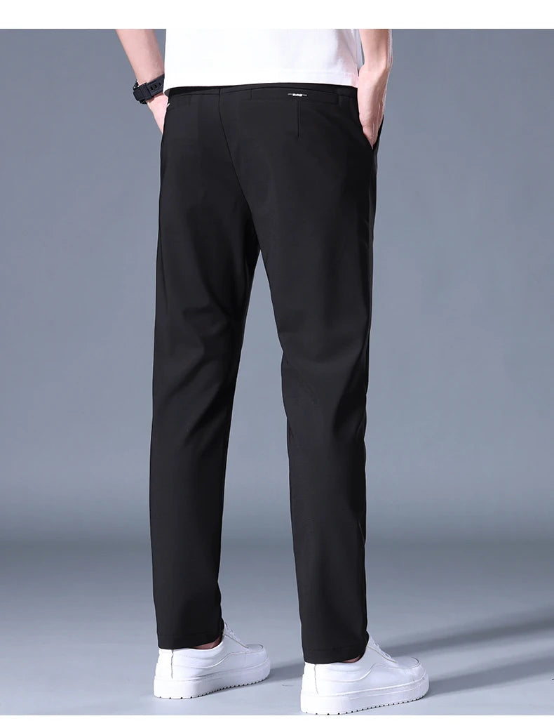 Summer Men's Casual Pants Thin Business Stretch Slim Fit Elastic Waist Jogger Korean Classic Blue Black Gray Brand Trousers Male