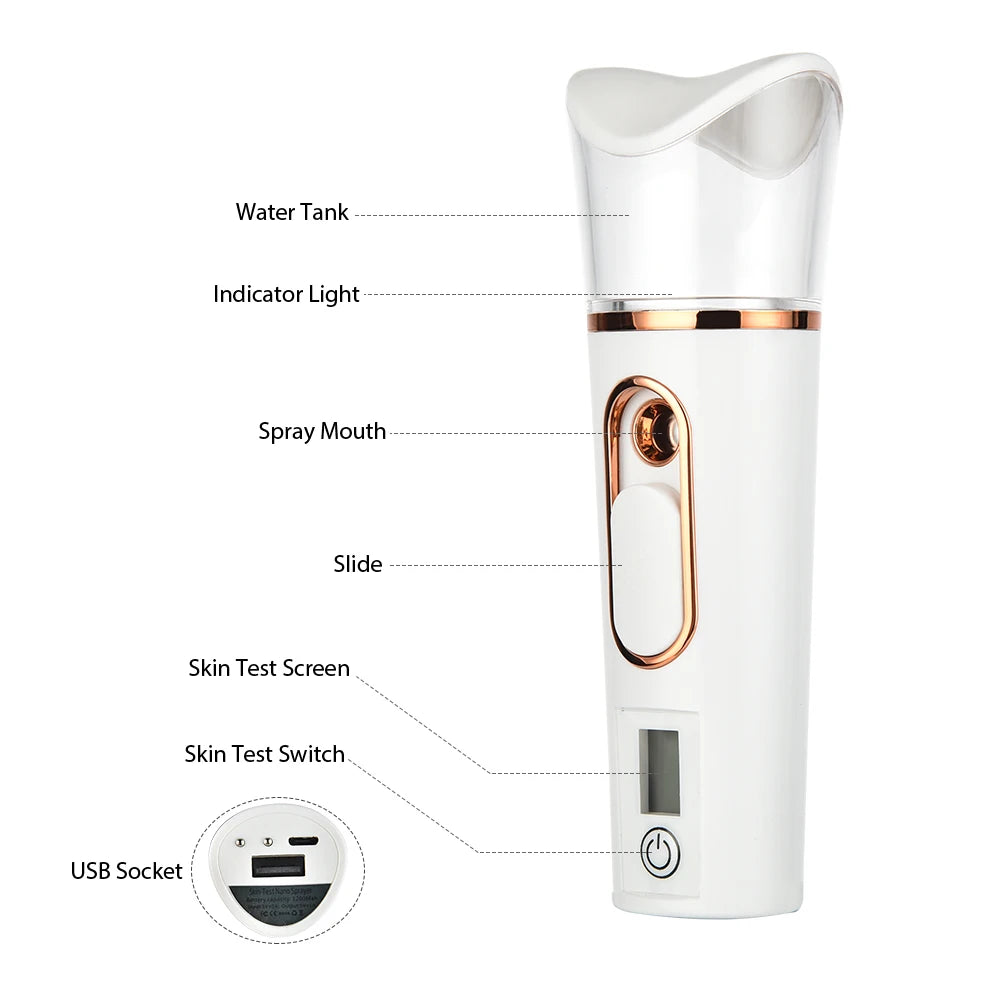 Nano Facial Sprayer Face Steamer Rechargeable Humidifier Nebulizer Portable Hydrating Moisturizing Women Beauty Water Skin Care