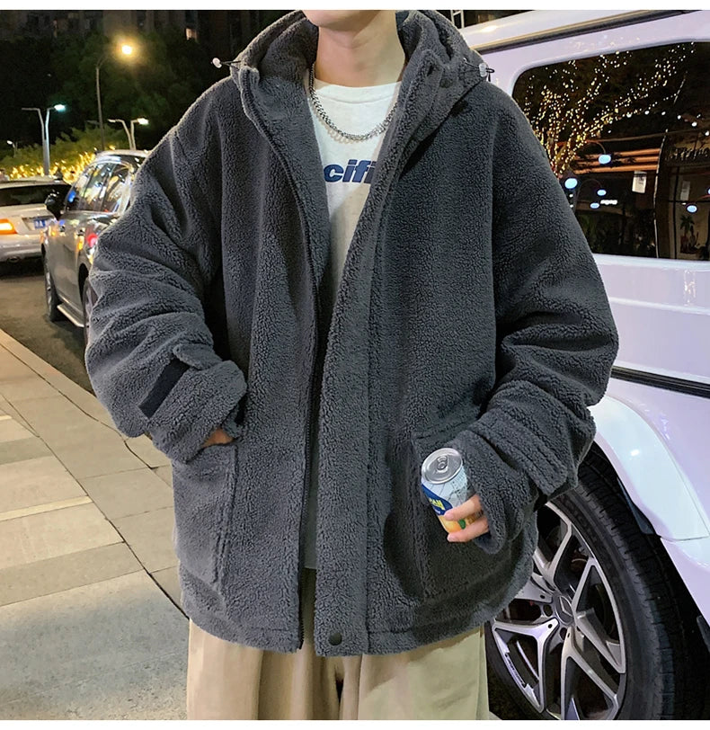 Winter Warm Coats for Men Top Grade Lamb Velvet Men's Jacket Casual Hooded Zipper Coats Fashion Warm Wool Jackets Thick Clothing
