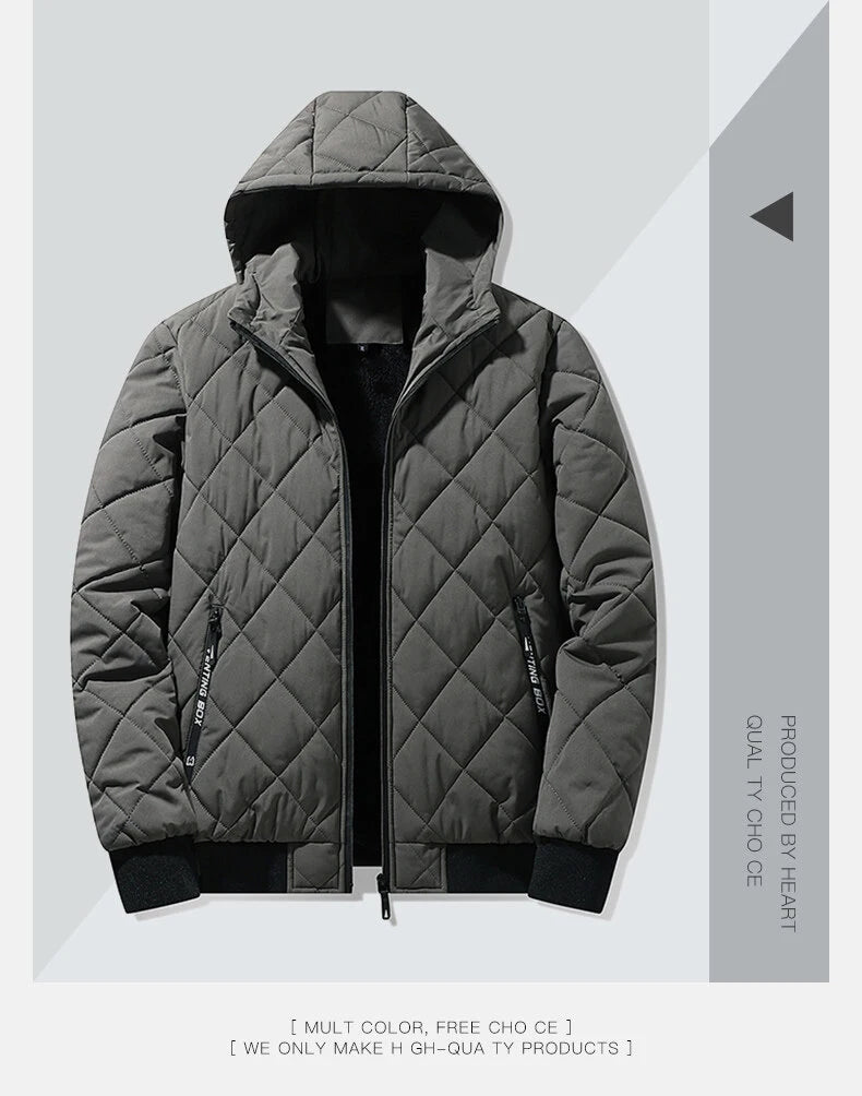 Jackets for Men with Hood Autumn Winter Cotton Padded Jacket Men Fashion Clothing Rhombus Texture Casual Parkas Plus Size 5XL