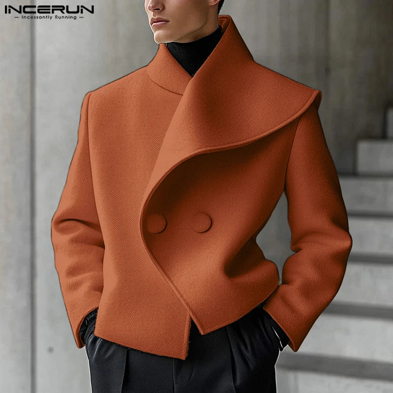 Casual Stylish Style Tops INCERUN New Men Asymmetrical Collar Suit Handsome Male Solid All-match Loose Long Sleeved Blazers 2025