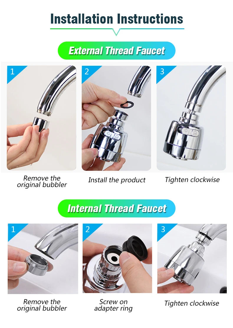 Faucet Extender 360 Degree Rotary Kitchen Sink Faucet Bubbler Water-Saving Device Adapter Soft Water Nozzle Bathroom Accessories