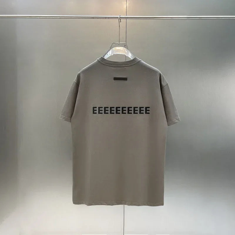 Season 7 Double Lined Back Two Rows Silicone Letter Men's Short Sleeve Classic Brand High Street Round Neck T-shirt Pullover Top