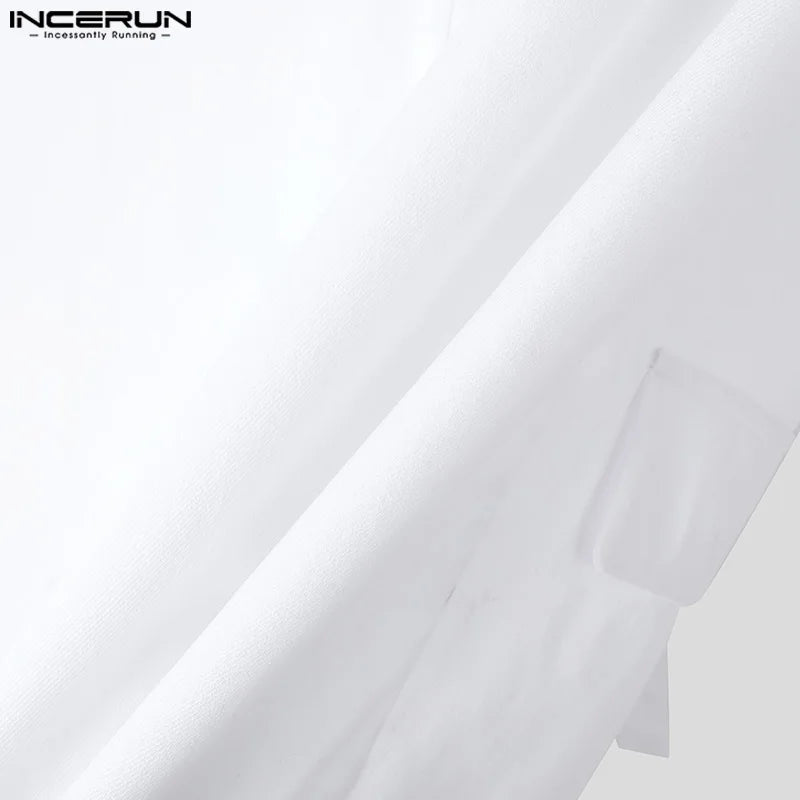 INCERUN Tops 2025 American Style Fashion Men Hollow Button Design Suit Coat Casual Streetwear Solid Long Sleeved Lace Up Blazers