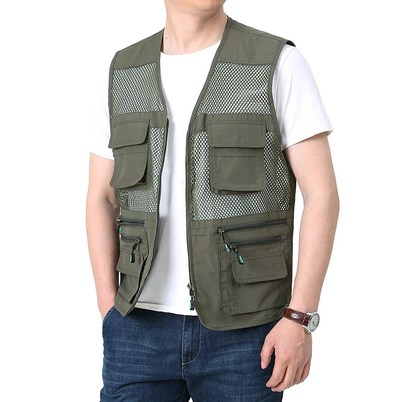 Summer Thin Mesh Vest Outdoor Sportsfor Jackets Bigsize Bomber Sleeveless Vest Casual Tactical Work Wear Camping Fishing Vests