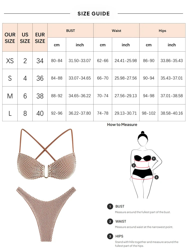 2024 Women's Swimsuit Two Piece Fishnet Bikinis Bikini Sets Solid Backless Tie Back Swimwear for Women Beachwear Bathing Suits