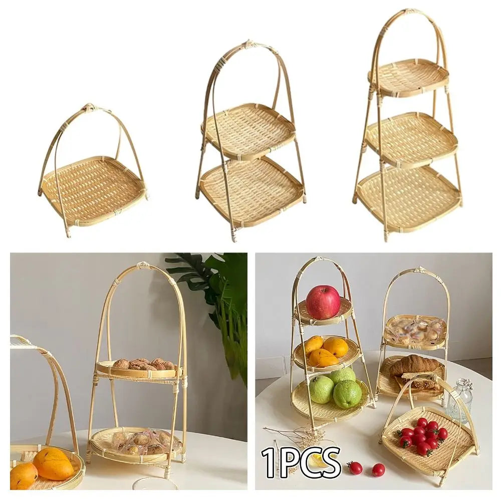 Bamboo Fruit Basket Standing Trays Serving Trays Woven Fruit Basket Bread Basket for Kitchen Dining Room Restaurant Picnics Desk