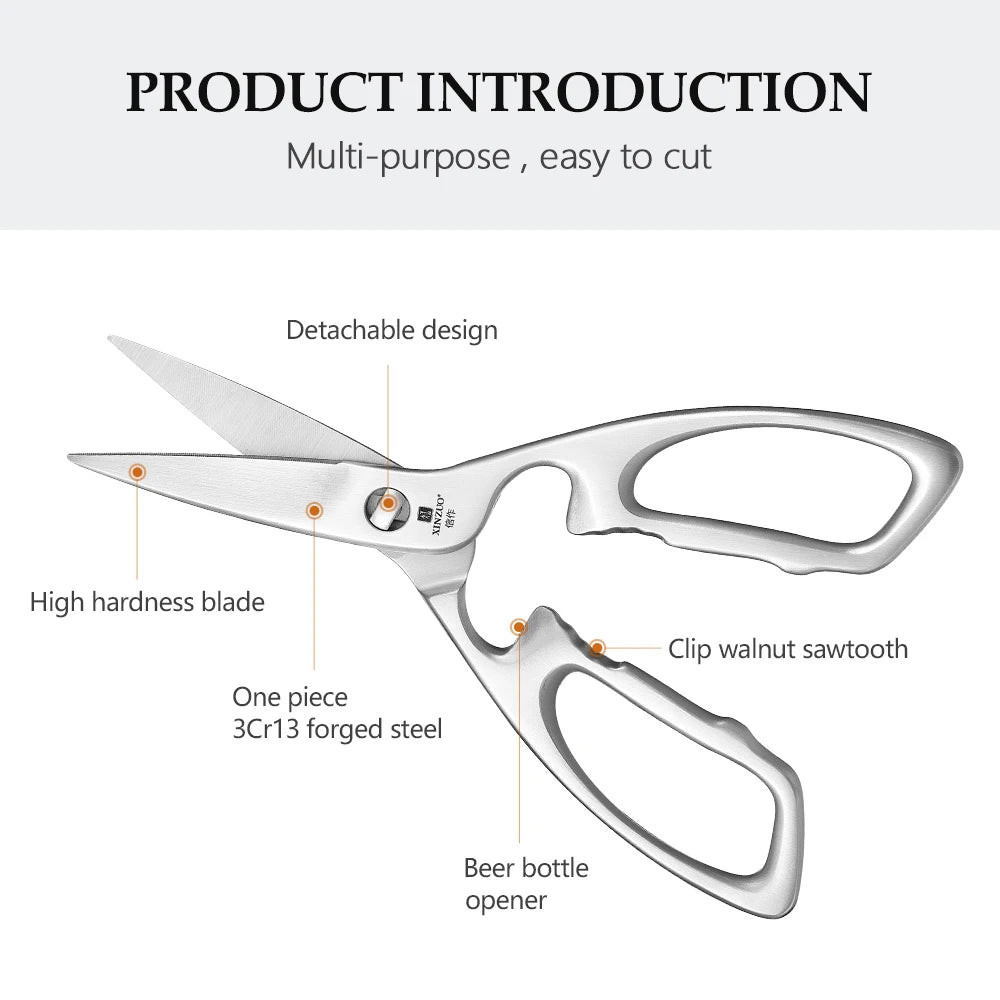 XINZUO Kitchen Scissors One Piece 3Cr13 Stainless Forged Steel Kitchen Powerful  Multi-Function Chicken Bone Kitchen Shears