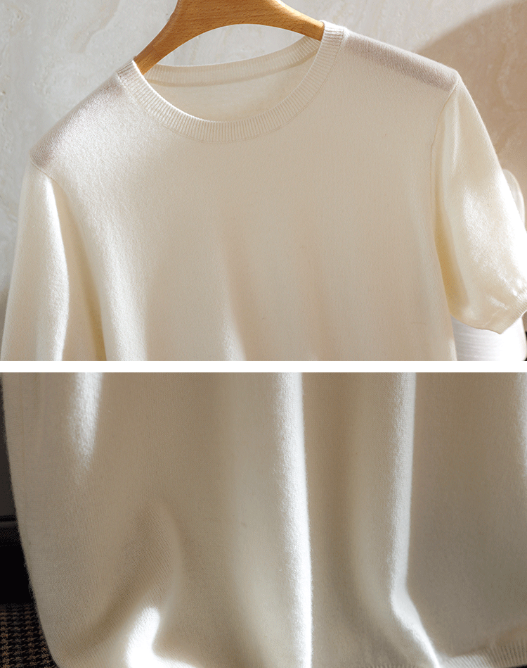 Superfine Merino Cashmere Knitted O-neck T-shirt for Men's Clothing Short Sleeve Tee Solid Color Trend Leisure Tee Tops ﻿