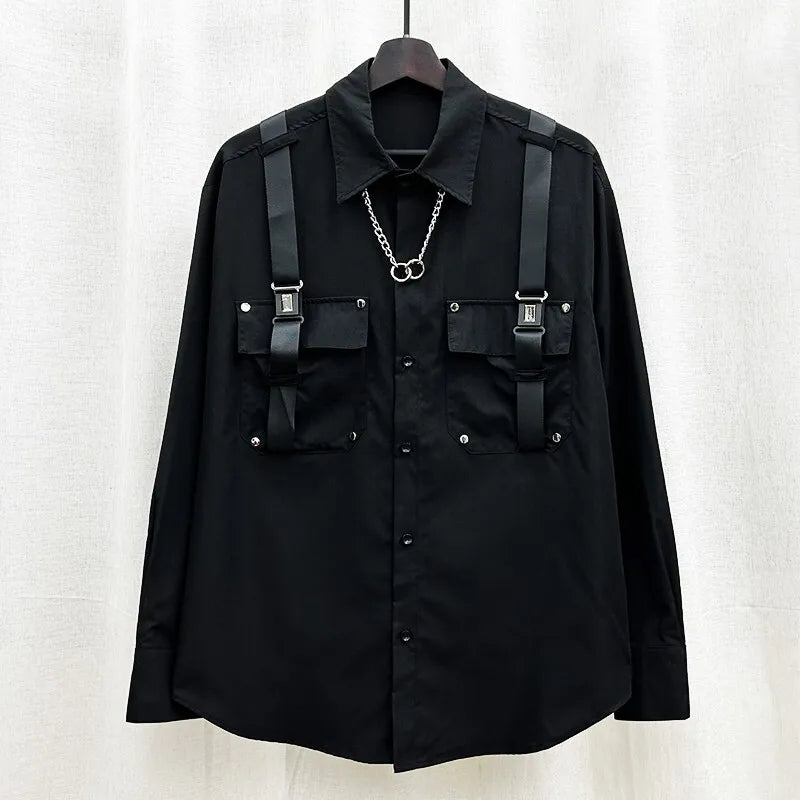 New Niche Design Fashion Brand Shirts Man Straps High-end Loose Fitting Long Blouse BF Women Shirts