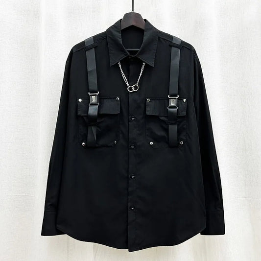 New Niche Design Fashion Brand Shirts Man Straps High-end Loose Fitting Long Blouse BF Women Shirts