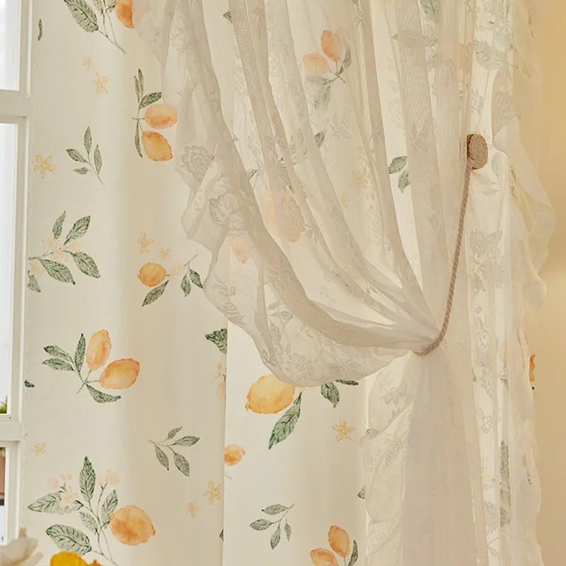 Floral Print Lace Sheer Curtain for Living Room Decoration Window Curtains for Kitchen Modern Tulle Voile Organza Curtains 레이스커튼