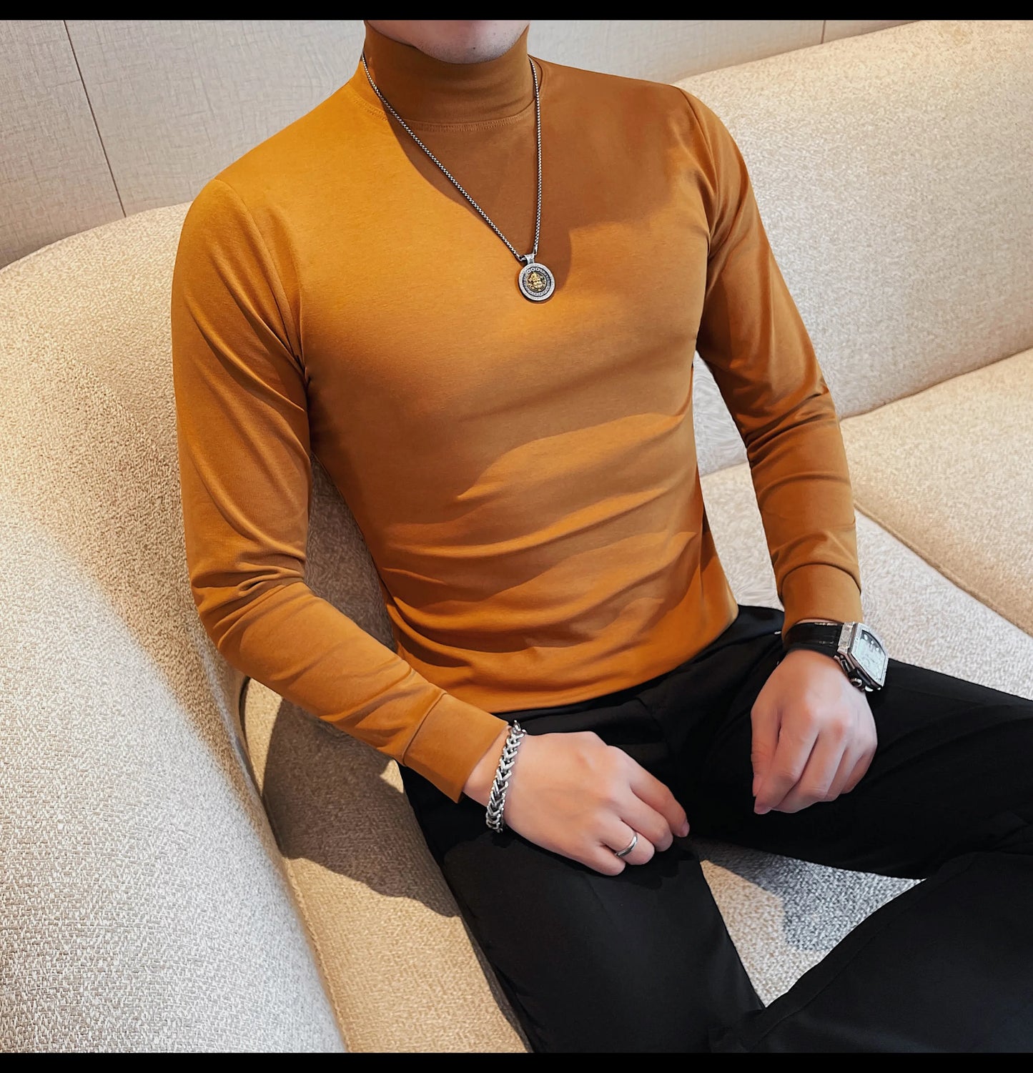 Men's T Shirts Autumn Winter New Turtleneck Long Sleeve T-Shirts For Men Clothing 2025 Slim Fit Casual Basic Tee Shirt Homme 4XL