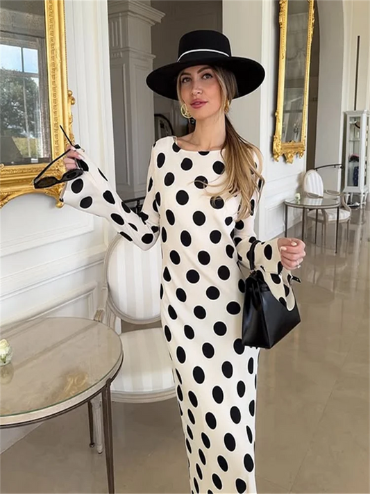Sexy Polka Dot Women's Long Dress Square Collar Waist Cinching Belt Flare Sleeve Maxi Dressess Lady 2025 Summer Evening Vestidos