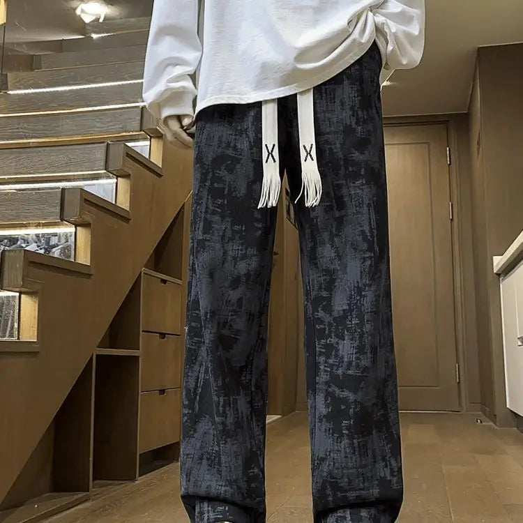 2025 New Chinese-style Spring and Summer American High Street Casual Men Tie-Dye Loose Straight Pants