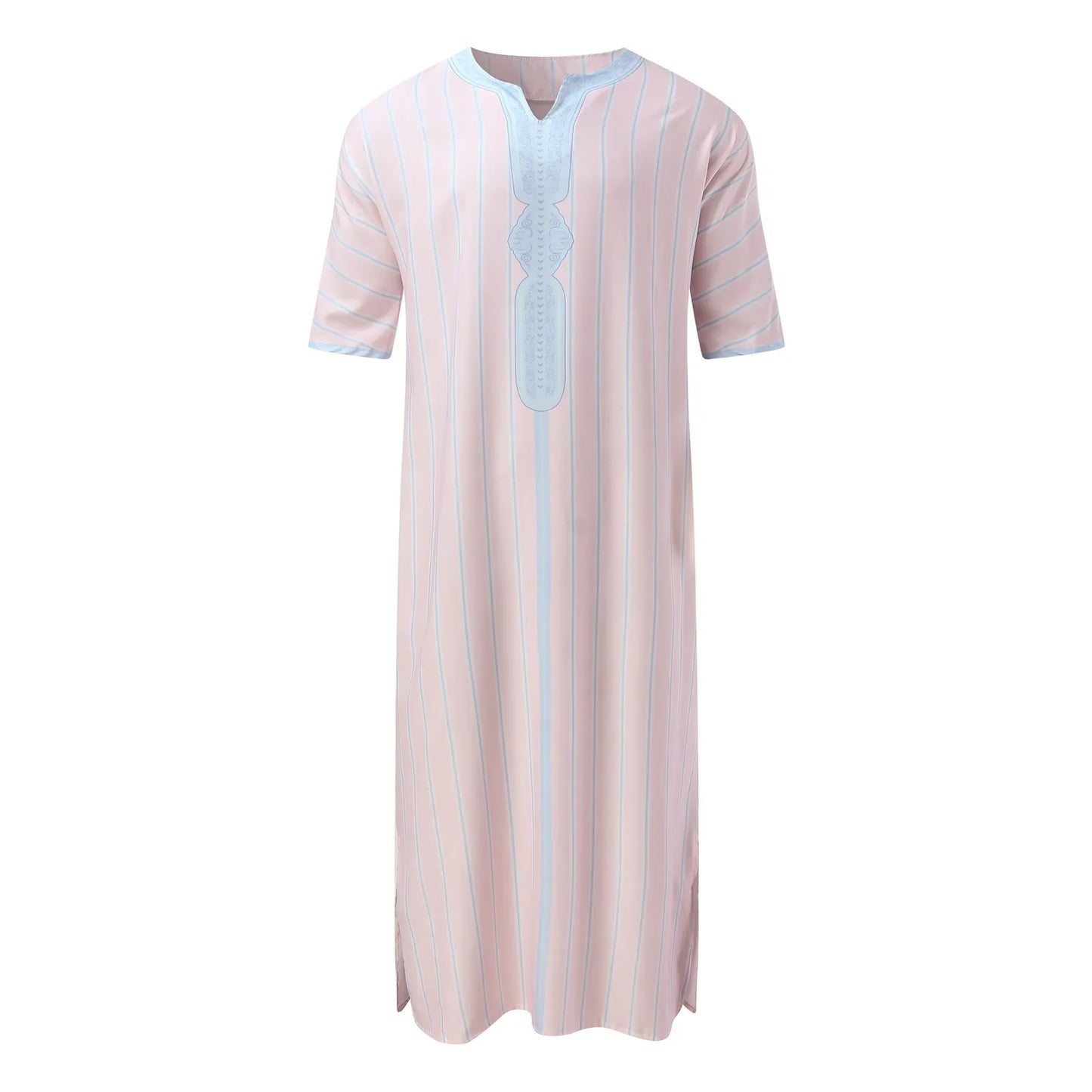 Men Muslim Summer Fashion Loose Robe Islam Kaftan Men Clothing Dubai Luxury Muslim Abaya Muslim V-neck Short Sleeve Printing