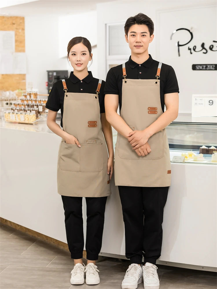 Men's Women's Kitchen Apron Custom Logo Catering Server Work Aprons Nails Hairdressing Mandil Restaurant Cafes Bar Waiter Bibs