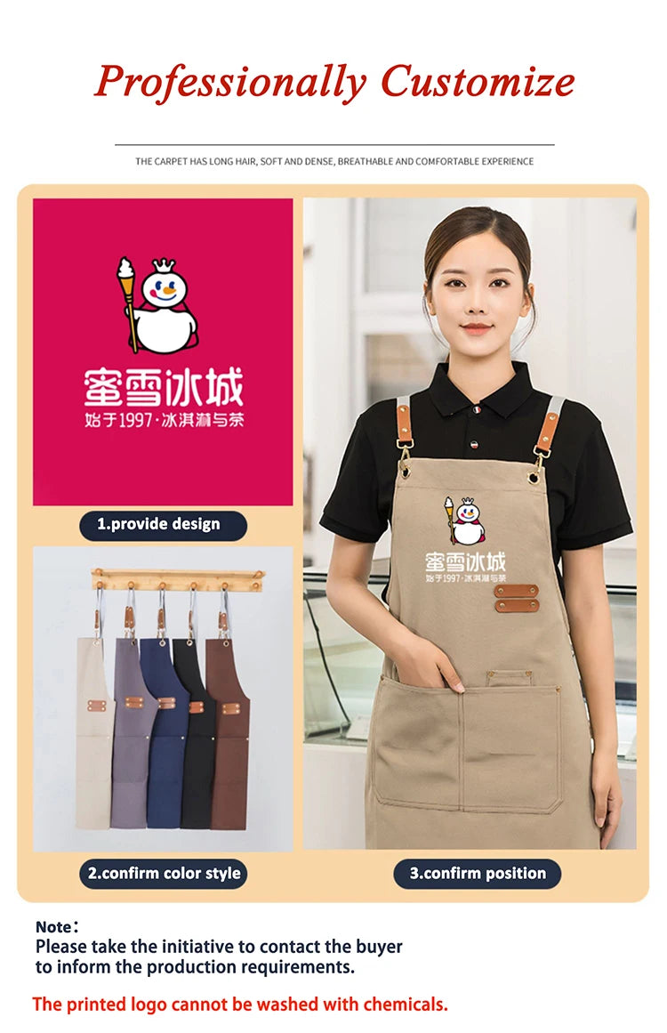 Men's Women's Kitchen Apron Custom Logo Catering Server Work Aprons Nails Hairdressing Mandil Restaurant Cafes Bar Waiter Bibs